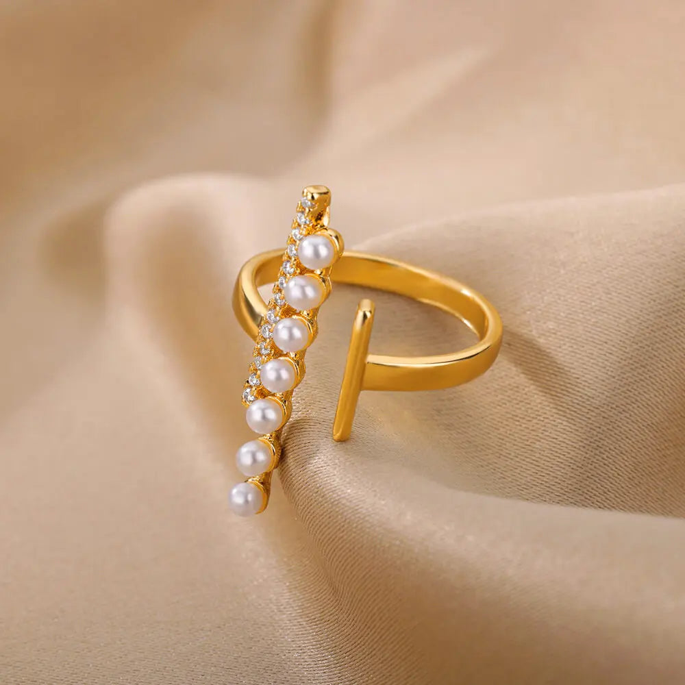 Goldfarbene Zirkonia-Ringe für Damen Offener Edelstahl Grüner Luxus-Kristall-Fingerring Boho Schmuck Hochzeitsfeier Geschenk