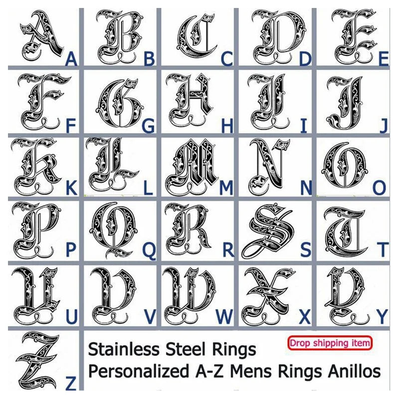 Personalised Initial Engrave A to Z Alphabet Stainless Steel Signet Blank Plain Ring Band High Polished Gold Color Tone U.S.Size