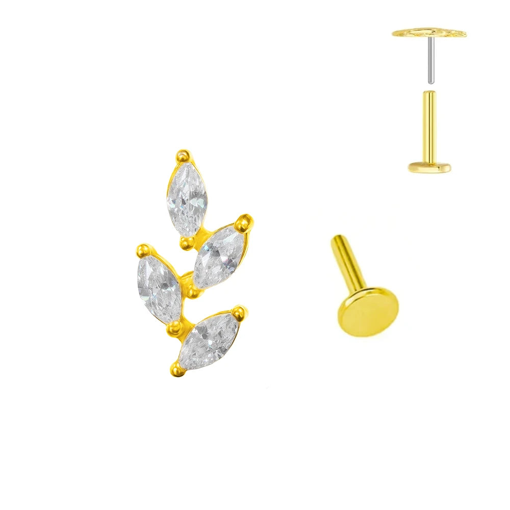 ASTM F136 G23 Titan Blumen Piercing Push-In Zweig Ohrring Stecker Anhänger Gewindefreies Labret Piercing Knorpel Körperschmuck