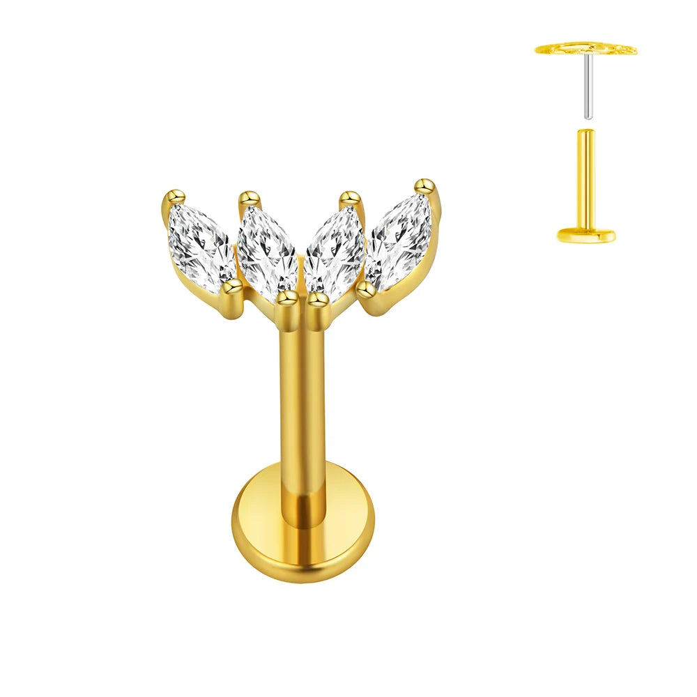 ASTM F136 G23 Titan Ohrstecker Blume 16G 18G 20G Threadless Piercing Blatt Push-in Lippenstecker Daith Labret Conch