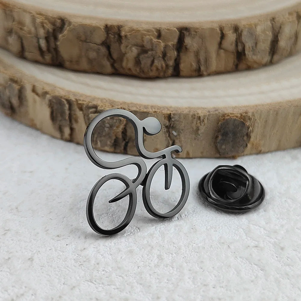 Fun bicycle men's lapel pin, 316L stainless steel gold-plated badge, black brooch for suit accessories, gift for father