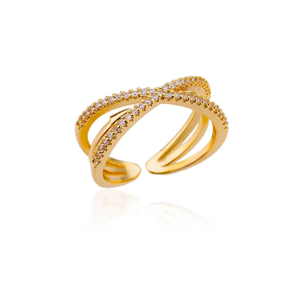 Zirkon Kreuzringe für Damen Vergoldeter Offener Edelstahl Kreuzring Hochzeit Party Ästhetischer Schmuck Geschenk Kostenloser Versand