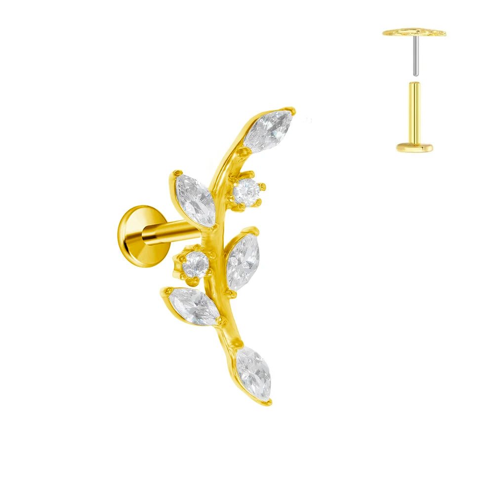 ASTM F136 G23 Titan Piercing Ast Ohrring Stecker Mond Push-In Zirkonia Gewindelos Labret Piercing 16/18/20G Knorpelkörperschmuck