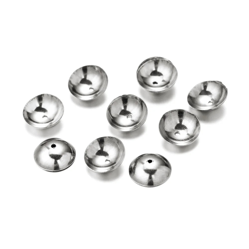 50 unidades de tapas de cuentas redondas de acero inoxidable de 3, 4, 5, 6, 8 mm, espaciadores, conectores para hacer collares y joyas DIY