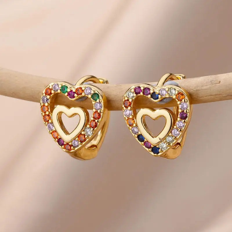 Zirkon Herz Ohrringe für Damen, Edelstahl, goldfarben, Piercing-Ohrringe, Trendschmuck 2025, Aretes, Accessoires für Frauen