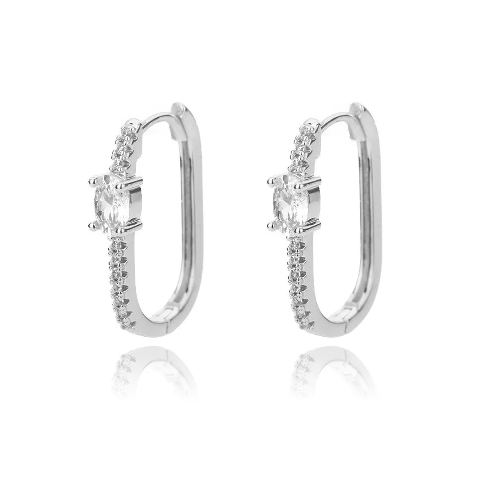 Zirkonia U-förmige Ohrstecker für Frauen, Edelstahl, geometrische Ohrringe, Schmuck, Hochzeits-/Geburtstagsgeschenk
