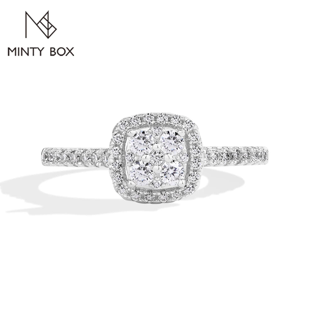 MINTYBOX S925 Sterlingsilber Halo Moissanit Verlobungsring für Damen Klassische Labor-Diamantringe 18K vergoldet Hochzeit Edler Schmuck