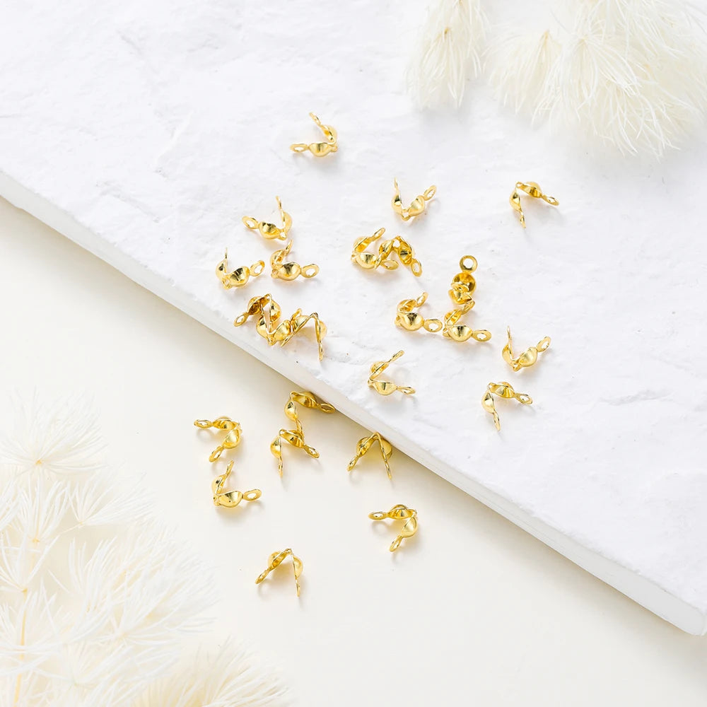 Conectores de Cierre de Extremo de Doble Agujero Bañados en Oro Real de 14K 18K, Cuentas con Tapa Abierta para Engarzar, Componente de Collar para Hacer Joyas DIY