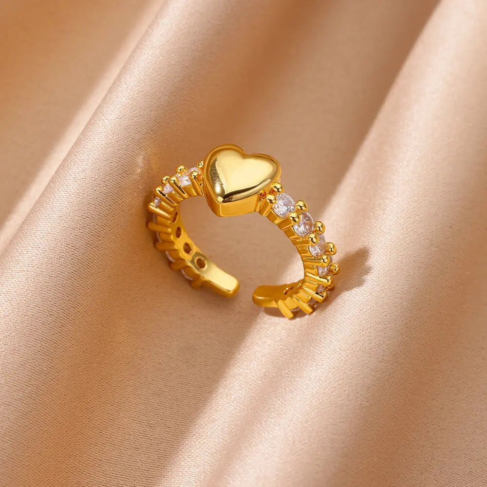 Zirkon winzige Herzringe für Frauen Goldfarbe Edelstahl Öffnungsherz Finger Damen Hochzeit Party Schmuck Geschenk 2024