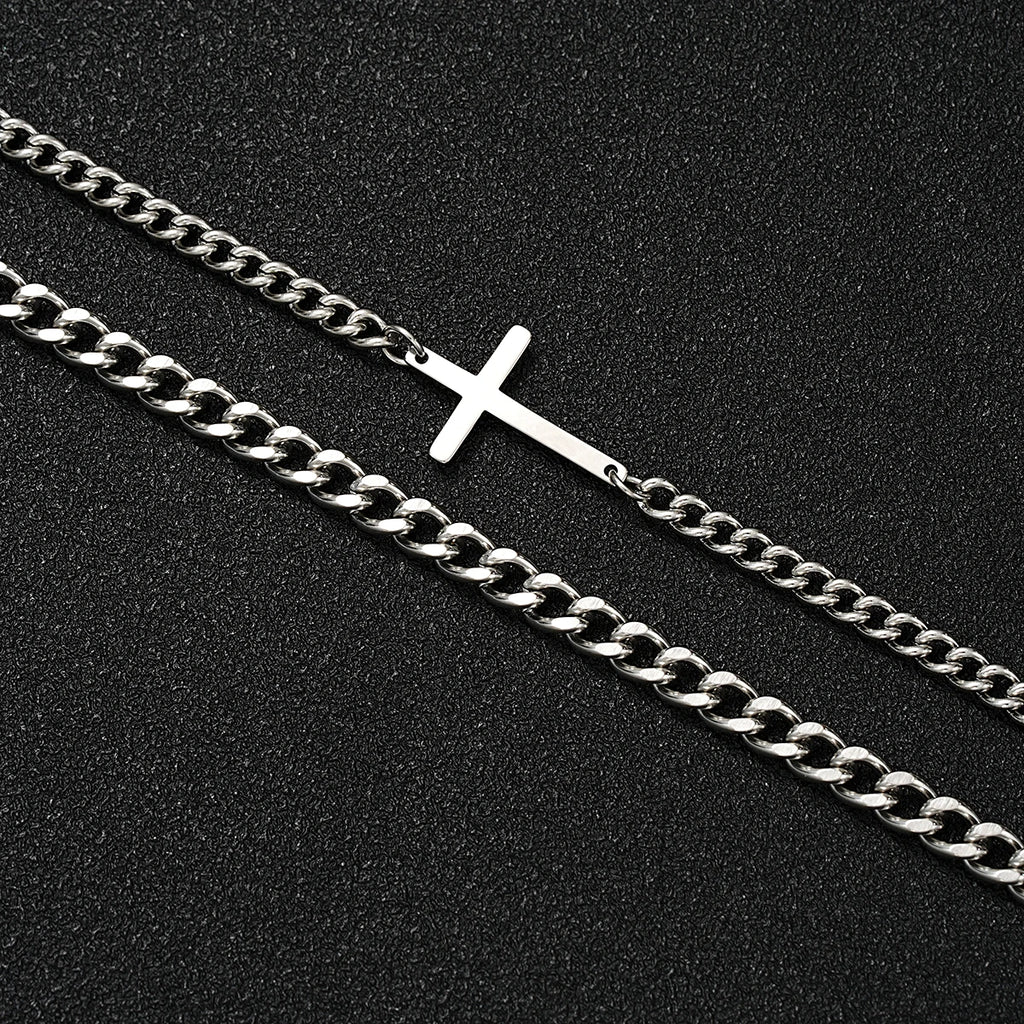 2024 Neues Edelstahl Kreuz Cuban Kette Armband Set für Herren Hip Hop Punk Schlangenkette Armbänder Mode Unisex Schmuck Geschenke