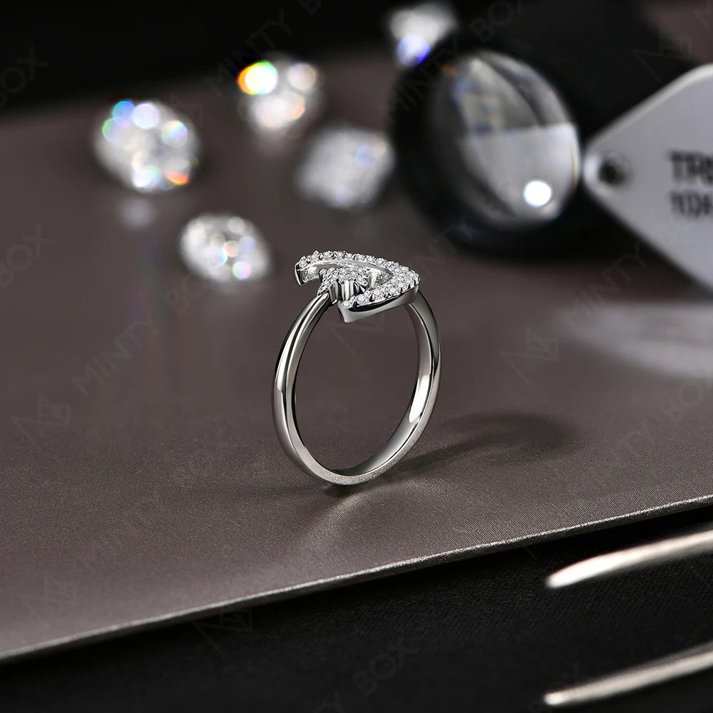MINTYBOX 0.242CTW Stern Mond S925 Sterlingsilber Moissanit Ringe für Damen Labor Diamant Ring 18K Vergoldet Hochzeit Schmuck Geschenk