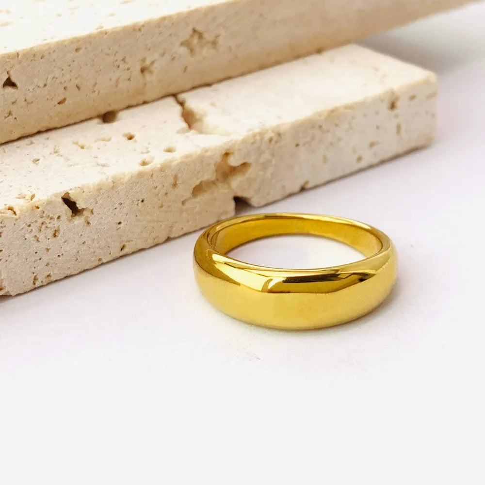 Einfacher Edelstahl Damenring Glänzend Gebogen Goldfarbe Französischer Punk Party Schmuck für Frauen Großhandel Dropshipping
