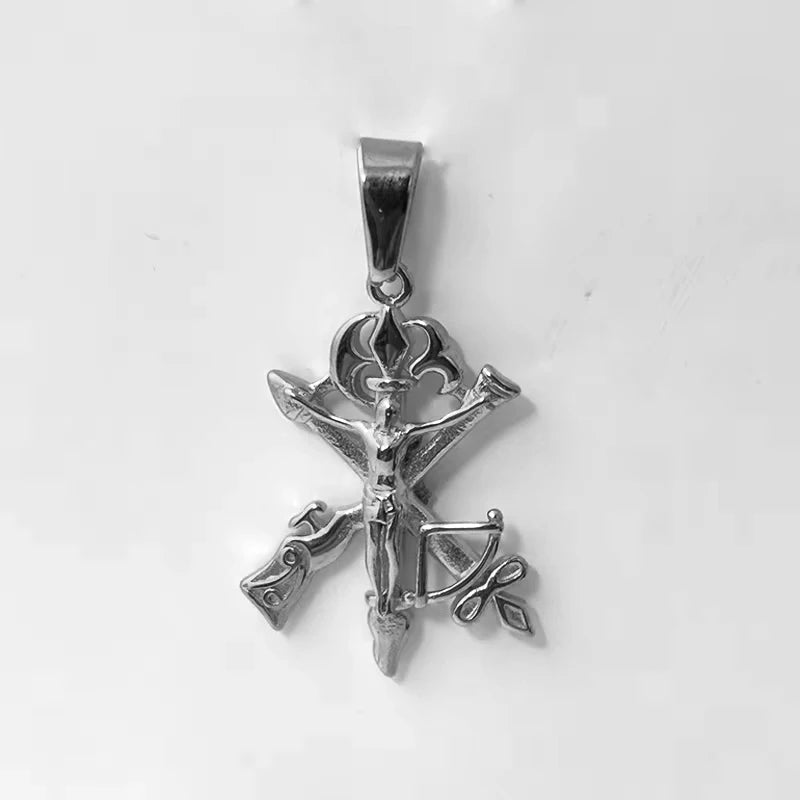 Collar de Cruz de Jesús para Hombre, Chapado en Oro de 18 quilates, Acero Inoxidable, Colgante de Flecha de Pistola Cristiana, Joyería Religiosa, Regalo