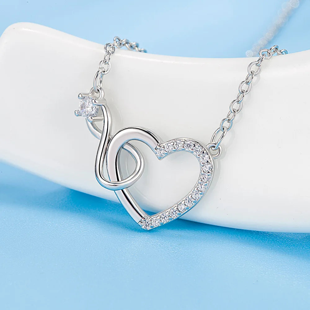Collares entrelazados de corazón de circón de plata de ley 925 retro para mujer, cadena de cuello, accesorios de joyería de calidad de lujo