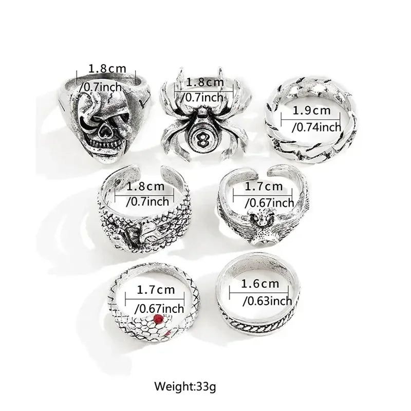 Punk Gothic Skelett Unisex Ring Set Grunge Schmetterling Frosch Frau Mann Schmuck Hip Hop Party Street Ring 2024 Neues Schmuckgeschenk