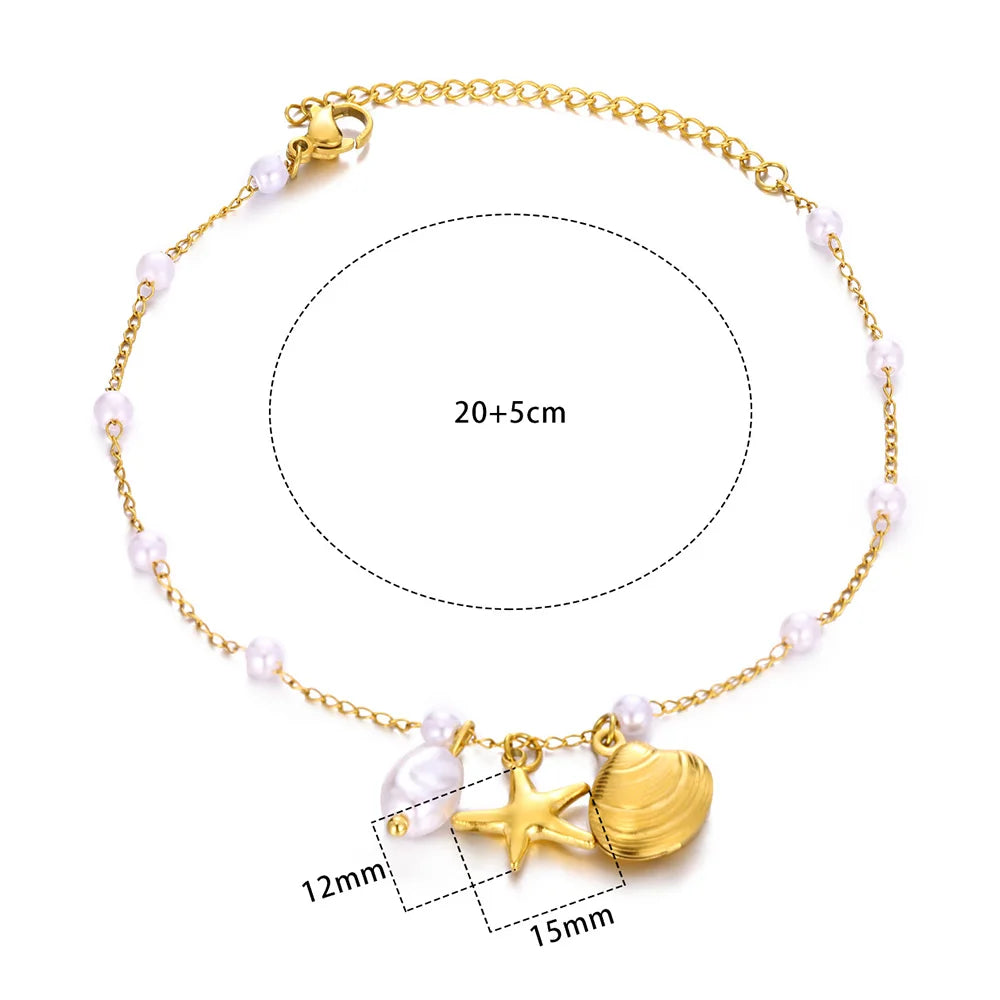 Freshwater Pearl Jewelry Set Shell Starfish Star Necklace Anklet Sets For Women Fashion Stainless Steel Chain Party Daily Gifts