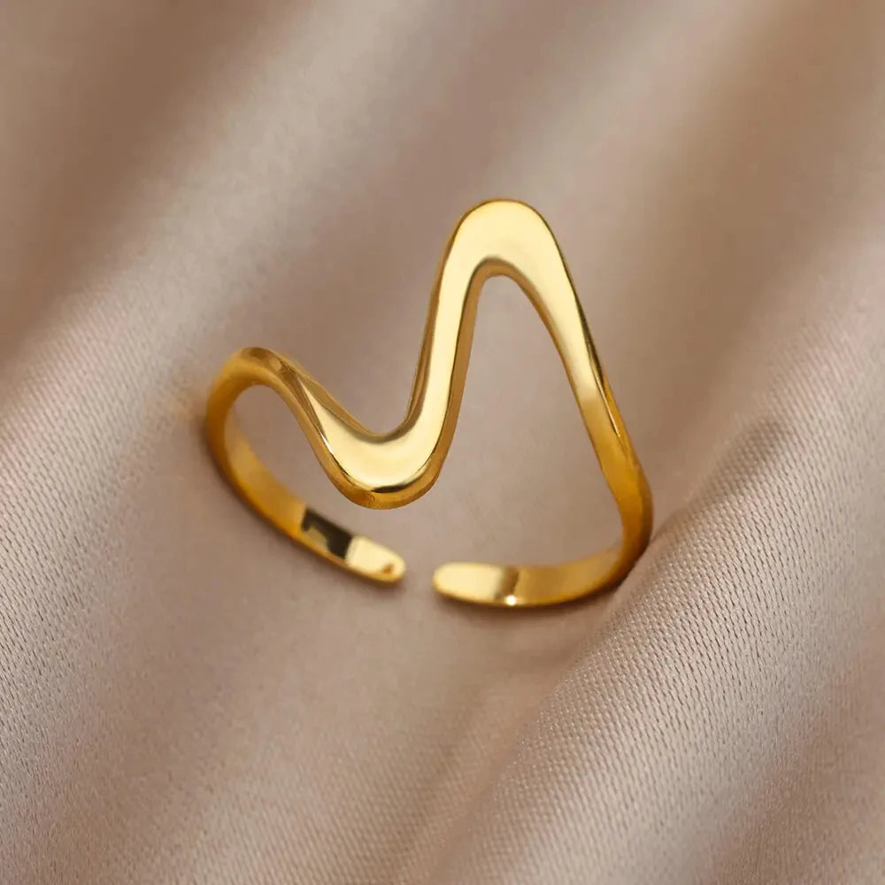 Goldfarbener Edelstahl Mehrschicht-Ringe für Damen, hohler offener Fingerring, Mode Hochzeitsfeier Schmuck Geschenk 2024 Neu