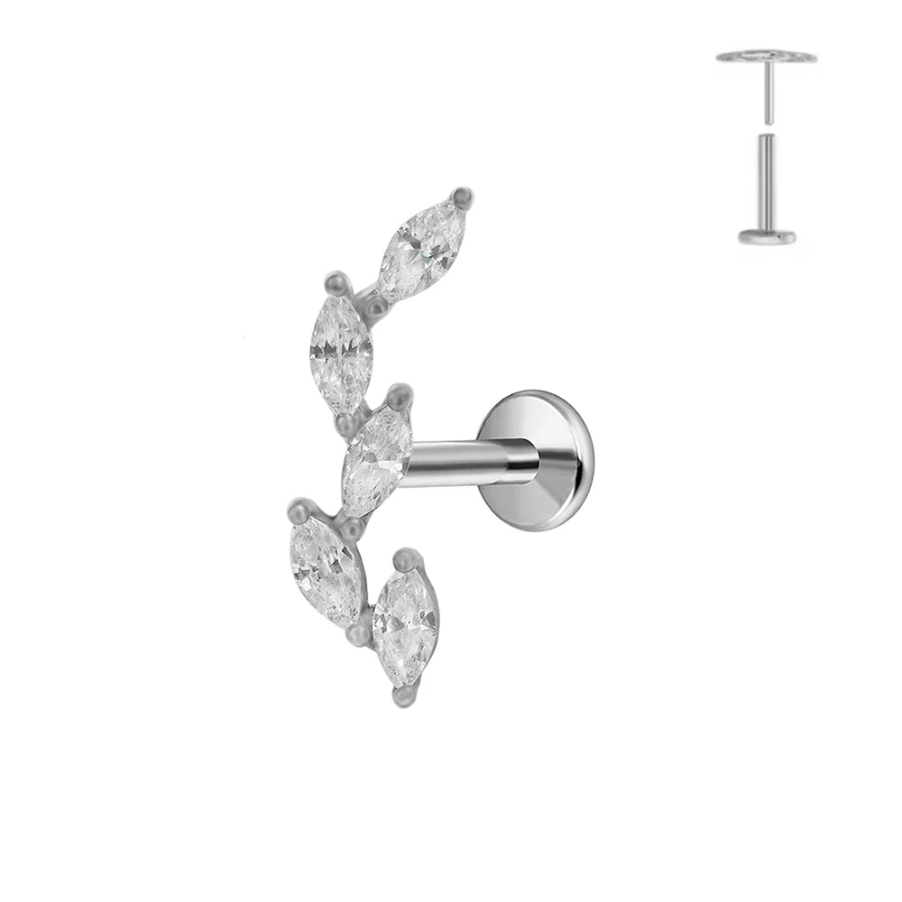 ASTM F136 G23 Titan Piercing Ast Ohrring Stecker Mond Push-In Zirkonia Gewindelos Labret Piercing 16/18/20G Knorpelkörperschmuck