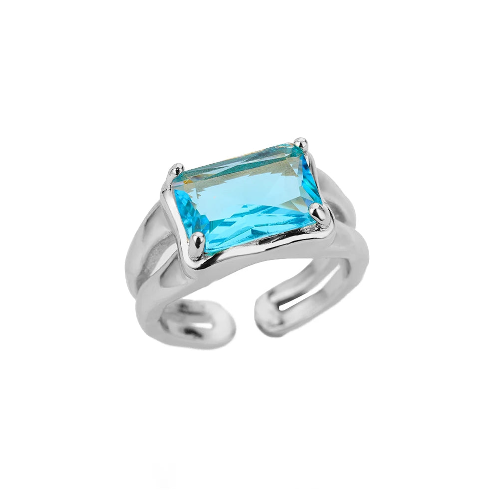 Cubic Zirconia Blaue quadratische Steinringe für Damen Edelstahl Quadratischer Stein Fingerring Party Ästhetischer Valentinstag Schmuck Geschenk