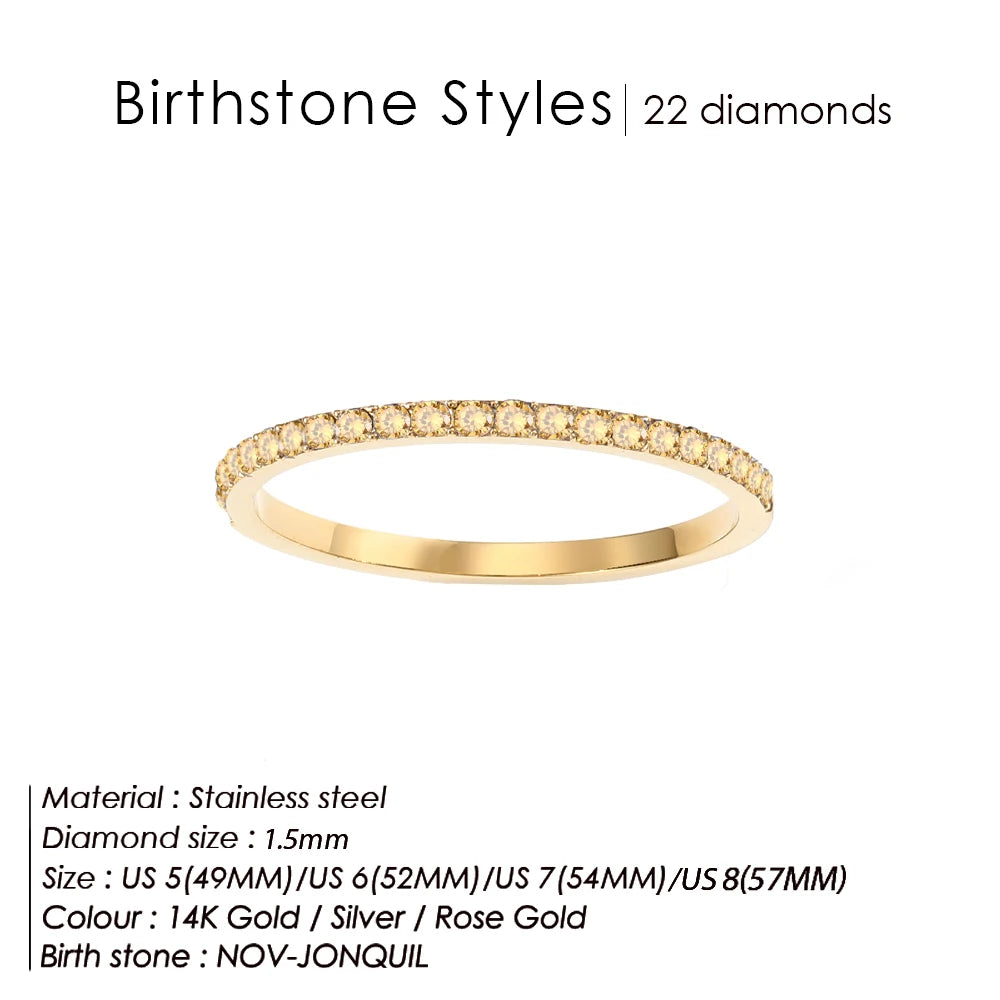 Edelstahl Geburtssteinring für Damen 12 Sternzeichen Mode Farbige Strassringe Jubiläum Hochzeit Geschenk Schmuck Großhandel