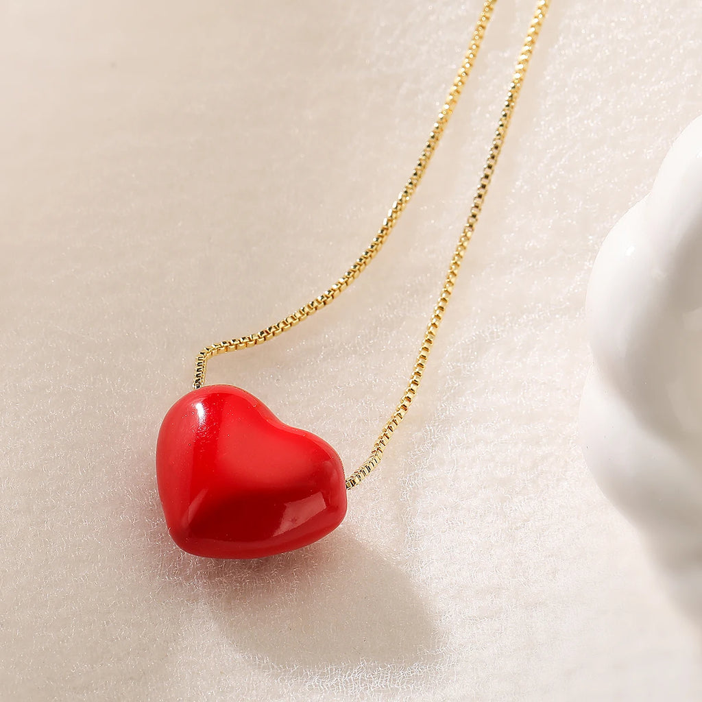 NEWBUY Hot Sale Red Oil Dripping Heart Pendant Necklaces For Women