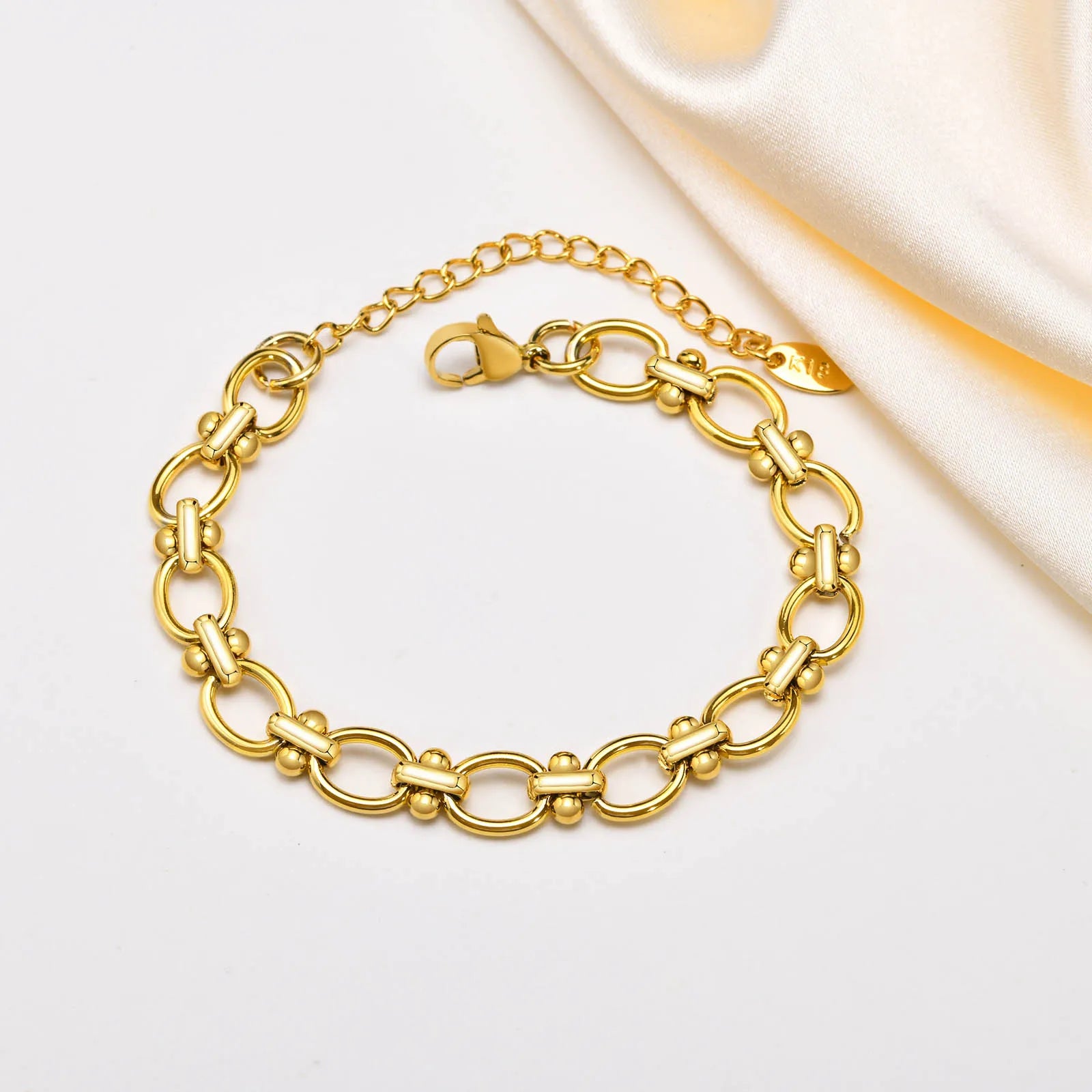 Auffälliges Edelstahl-Kettenarmband für Damen, Vintage 18k vergoldeter eleganter Schmuck