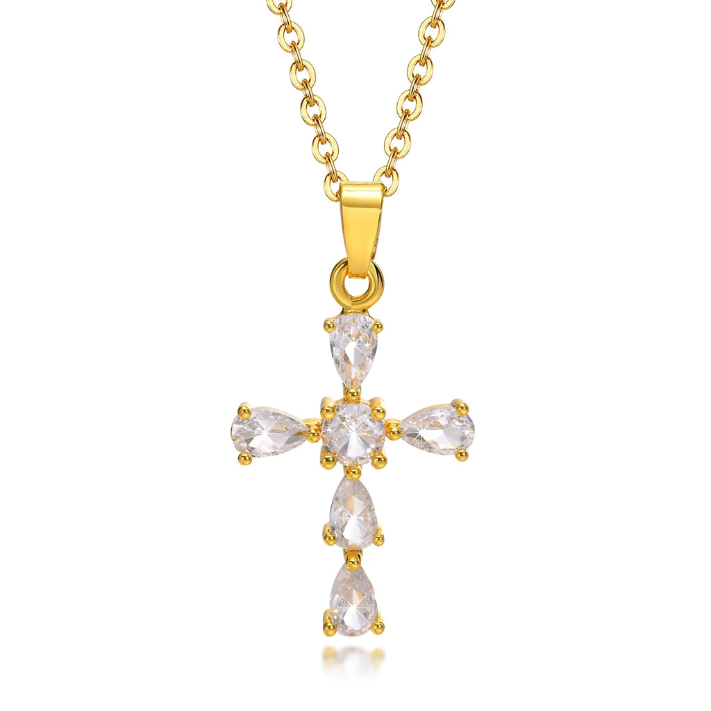 Danity Cubic Zirconia Cross Pendant Necklace for Women, Stainles Steel Chain Adjustable