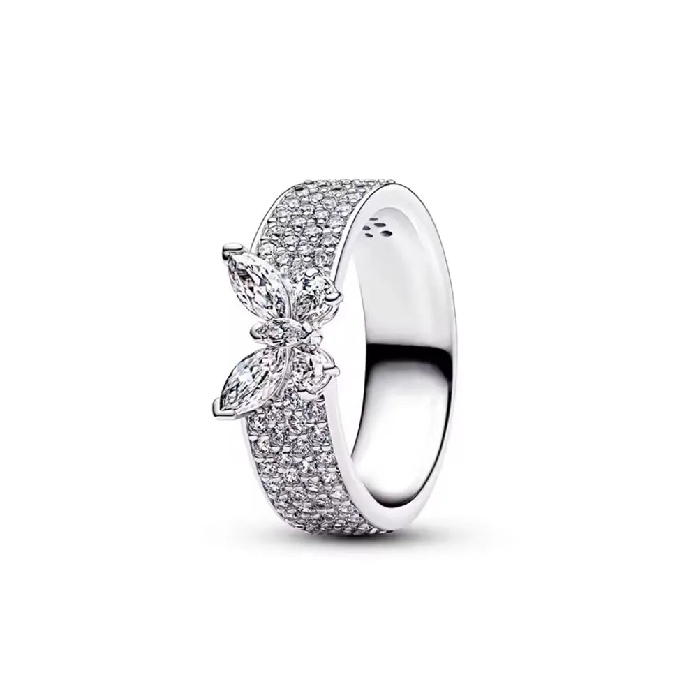 2026 Heiß verkaufter Ring aus 925er Sterlingsilber mit Herz-, Schmetterlings- und Blumenmotiv, exquisites und charmantes Schmuckgeschenk für europäische Frauen