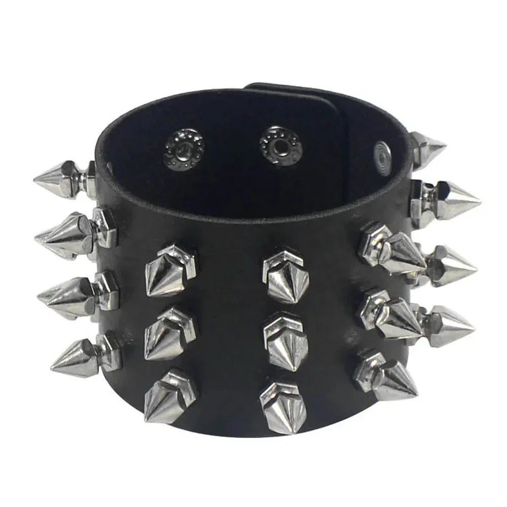 PU Leder Armband Nieten Punk Spike Nieten Manschette Schwarz Armband Armreif für Rock-Themen-Veranstaltungen