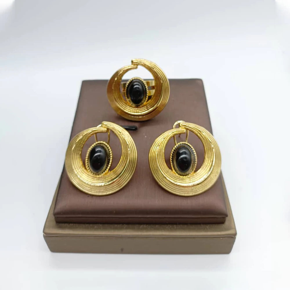 Afrikanisches Schmuckset für Damen Spiralform Neue Mode Lila Stein Ohrringe Fingerring Dubai Indischer Luxus Goldschmuck