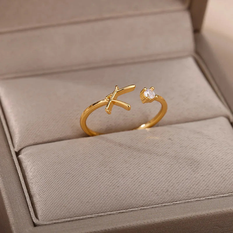 Zirkon Tiny Initial-Buchstabenringe für Damen, Edelstahl A-Z Buchstaben verstellbarer Ring, weiblicher ästhetischer Weihnachtsschmuck, Geschenk