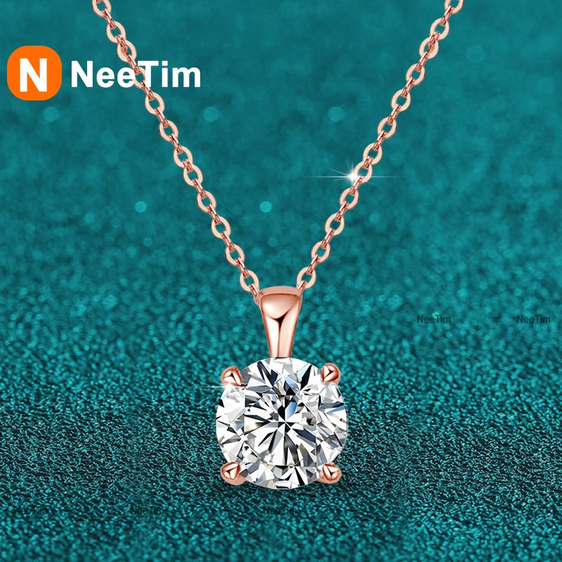 Collar de moissanita NeeTim de 2ct 3ct para mujer, plata de ley 925 con chapado en oro amarillo, rosa y blanco, collar con colgante de diamante de laboratorio