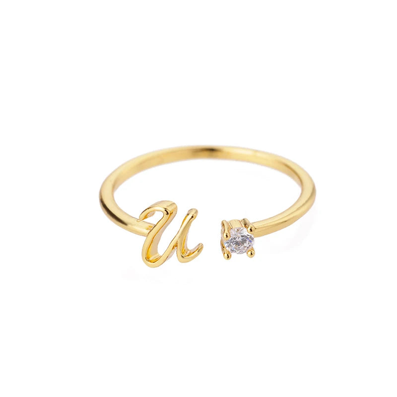 Zirkon Tiny Initial-Buchstabenringe für Damen, Edelstahl A-Z Buchstaben verstellbarer Ring, weiblicher ästhetischer Weihnachtsschmuck, Geschenk