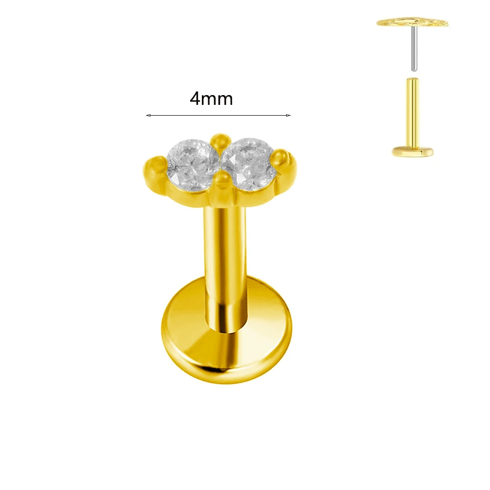 ASTM F136 G23 Titan Labret Piercing Seestern Ohrstecker Biene Blatt Push-In CZ Gewindeloser Knorpel 16/18/20G Körperschmuck