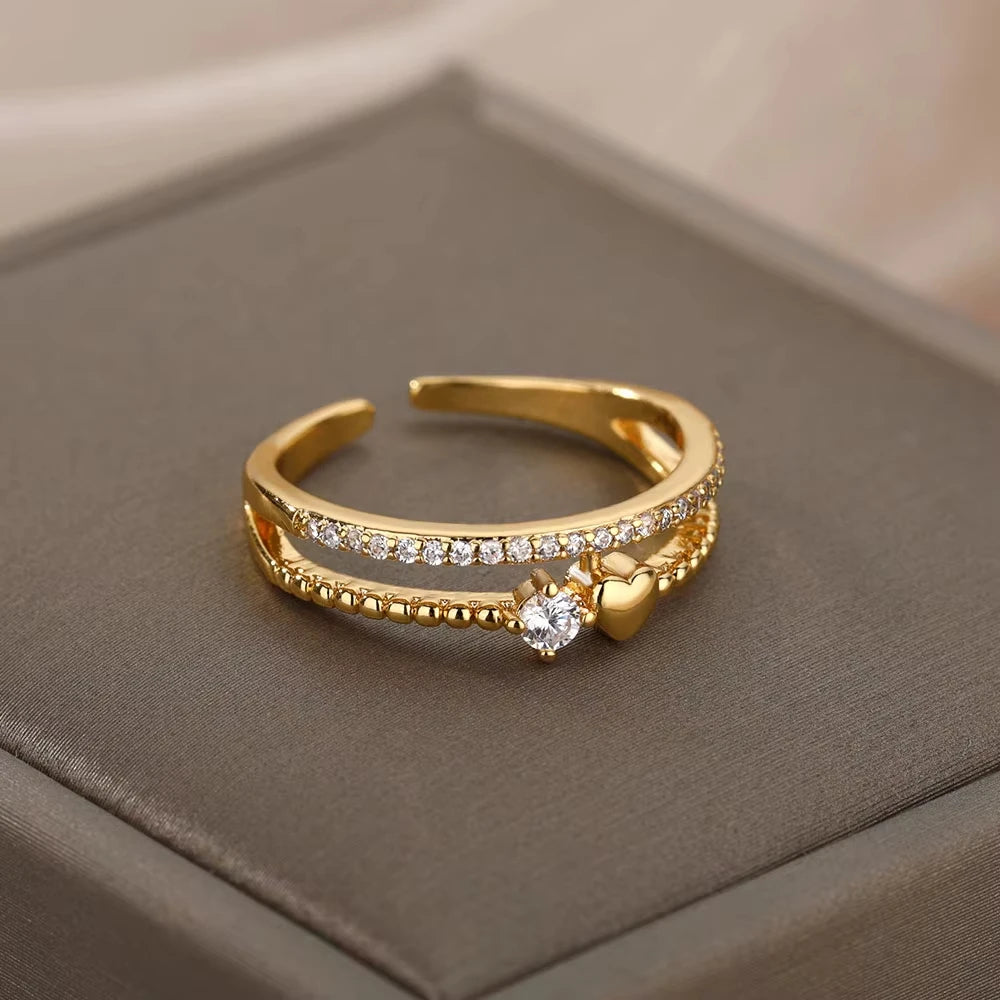 Luxus Zirkon Geometrische Ringe für Frauen Edelstahl Gold Farbe Offener Ring Trendige Hochzeit Party Ästhetischer Schmuck Geschenk Femme