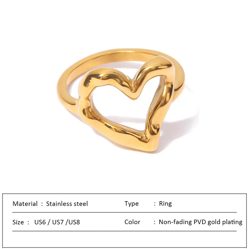 Anillo de acero inoxidable impermeable para mujer, anillo de corazón que no se decolora, anillos de metal elegantes, joyería sencilla, novedad, venta al por mayor, Dropshipping