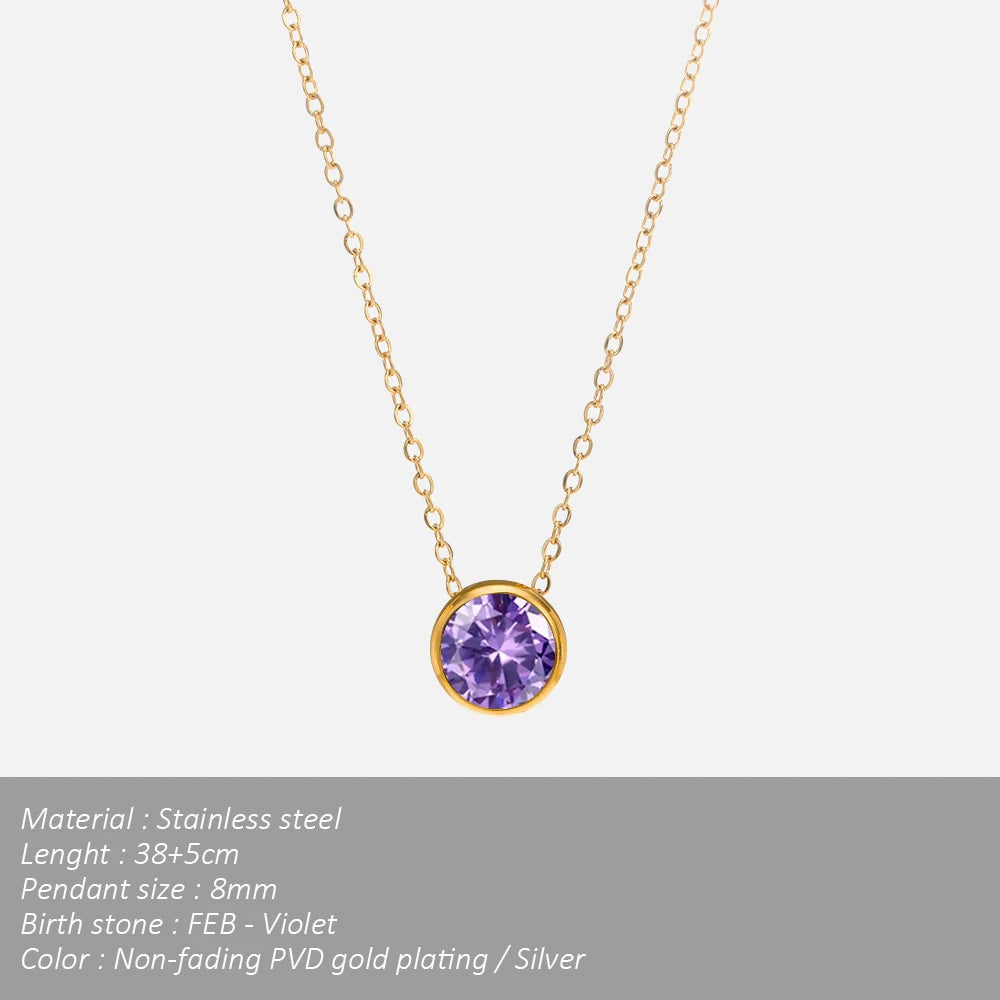 SUNIBI Edelstahl Geburtsstein-Halskette für Damen, goldfarben, Brautschmuck, Designer-Anhänger, Halsketten, Geburtstagsgeschenk, Großhandel