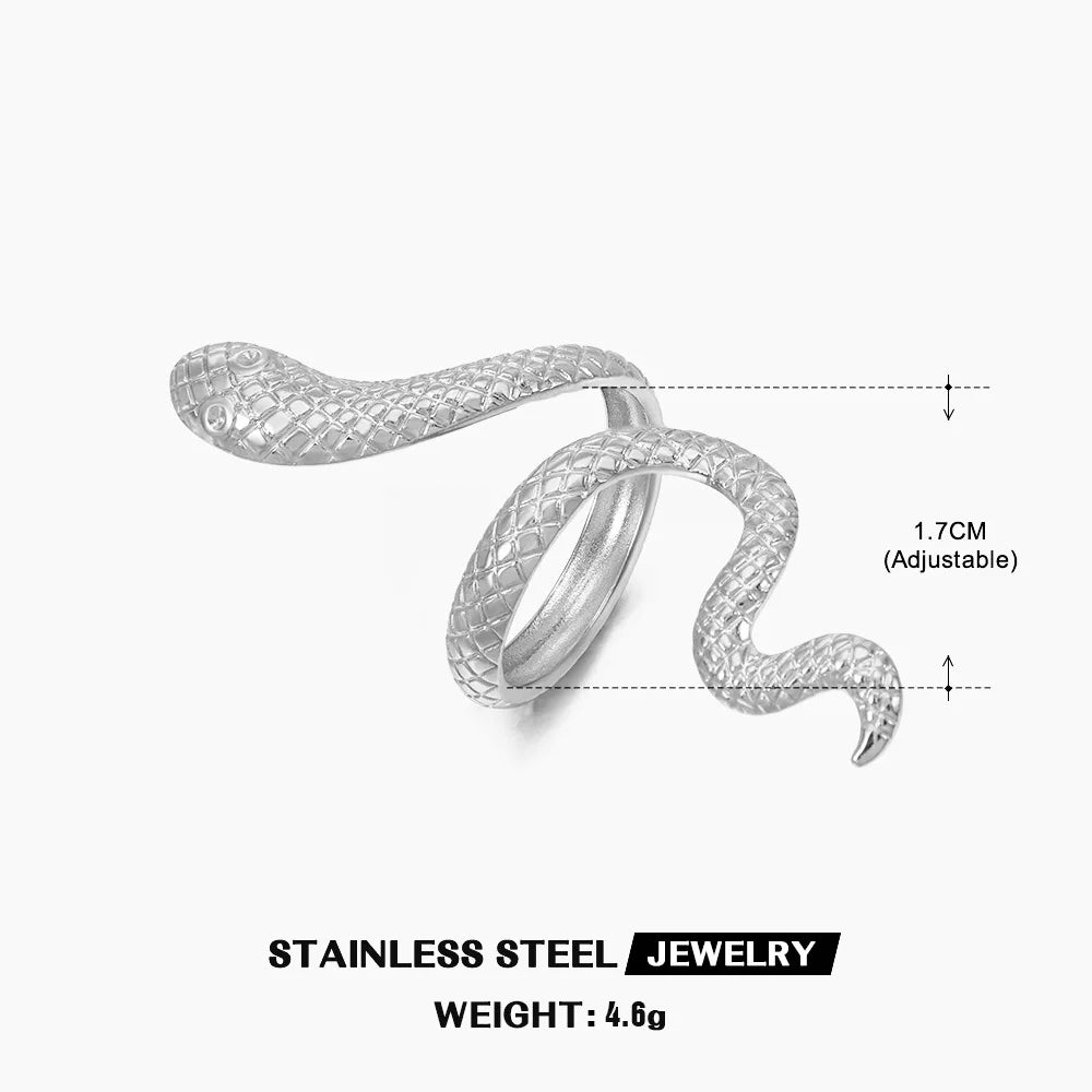 Stainless Steel Snake Rings for Women Men Gold Color Open Adjustable Finger Ring Vintage Gothic Aesthetic Jewelry Anillos Mujer