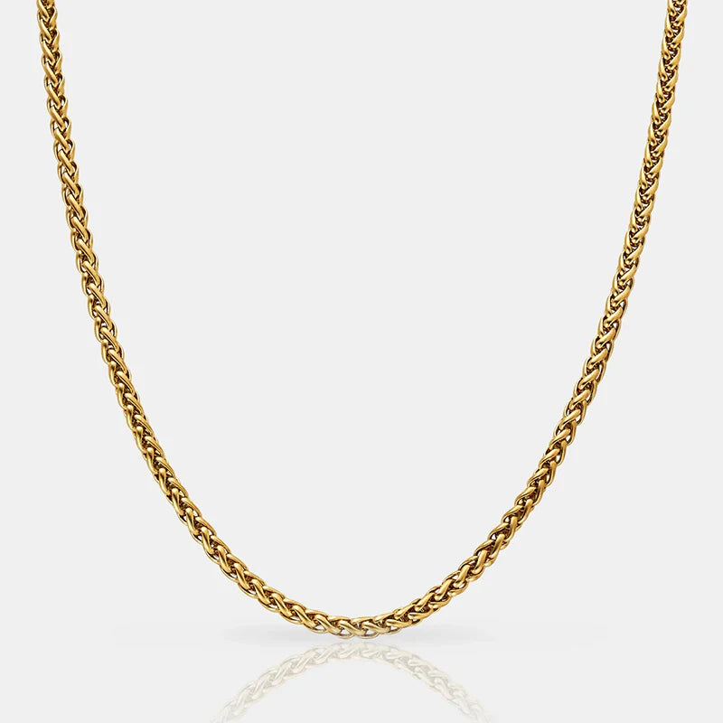 Diseño de collar de cadena de trigo de acero inoxidable hipoalergénico de gran venta para hombre con chapado en oro de 18k