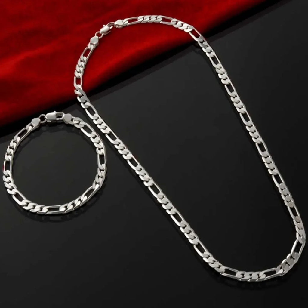 Feine, edle Neuheit, 925er Silber 4MM Kette für Herren Damen Armband Halskette Schmuckset Dame Weihnachtsgeschenke Charms Hochzeit