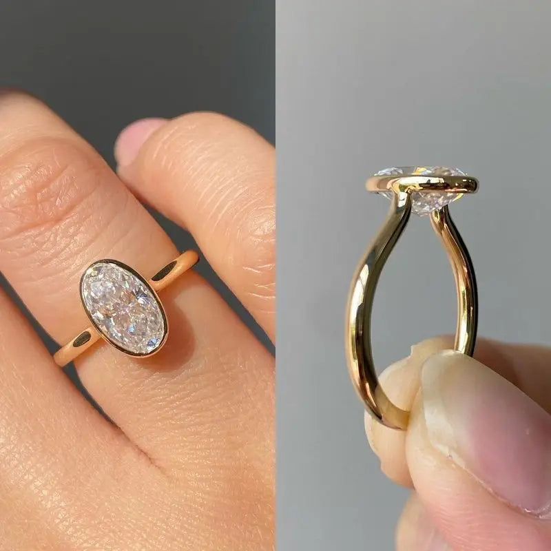Anillos de Óvalo Simples y Modernos de Plata de Ley 925 con Zirconia para Mujer, Compromiso, Boda, Joyería de Lujo de Alta Calidad, Ventas Calientes