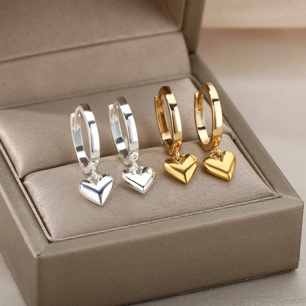 Edelstahl Herz Ohrringe für Frauen Vintage Gold Farbe Herz Tropfen Ohrringe Hochzeit Valentinstag Schmuck Geschenk Kostenloser Versand