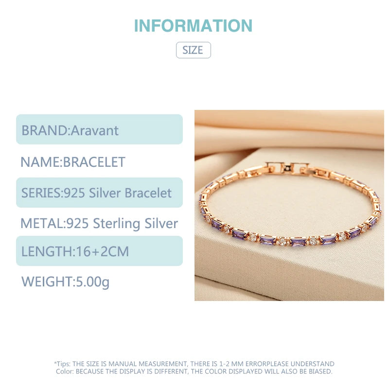 Aravant 925er Silber 18K Gold Amethyst Armband Kette für Damen Modeschmuck