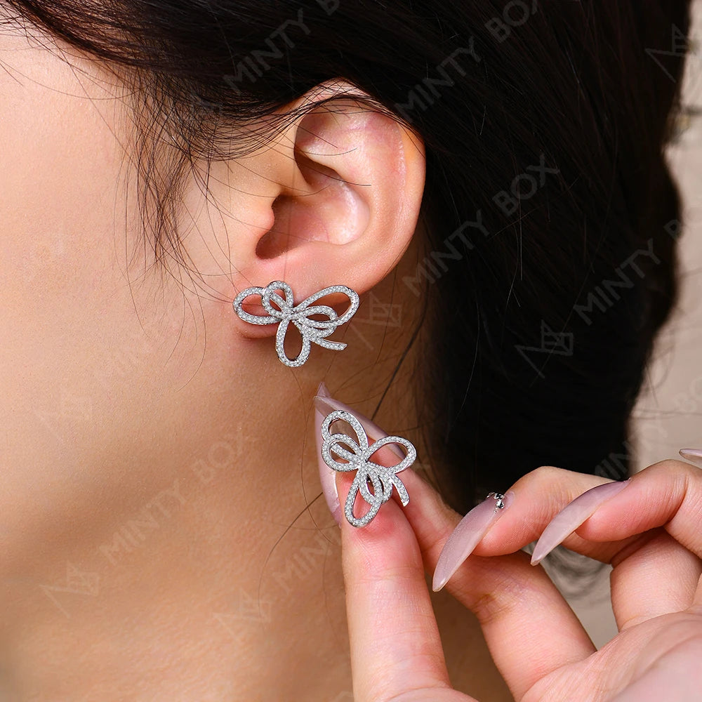 MINTYBOX Pendientes de Moissanita con Lazo para Mujer Plata de Ley S925 Pendientes de Diamante de Laboratorio Lujoso Regalo de Joyería de Compromiso