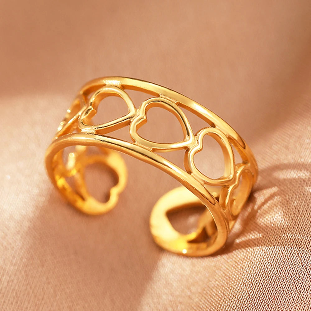 Edelstahlringe Vintage Exquisit Hohl Einstellbare Offene Statement-Ringe Leichte Luxus-Mode-Ringe für Frauen Schmuck Neu