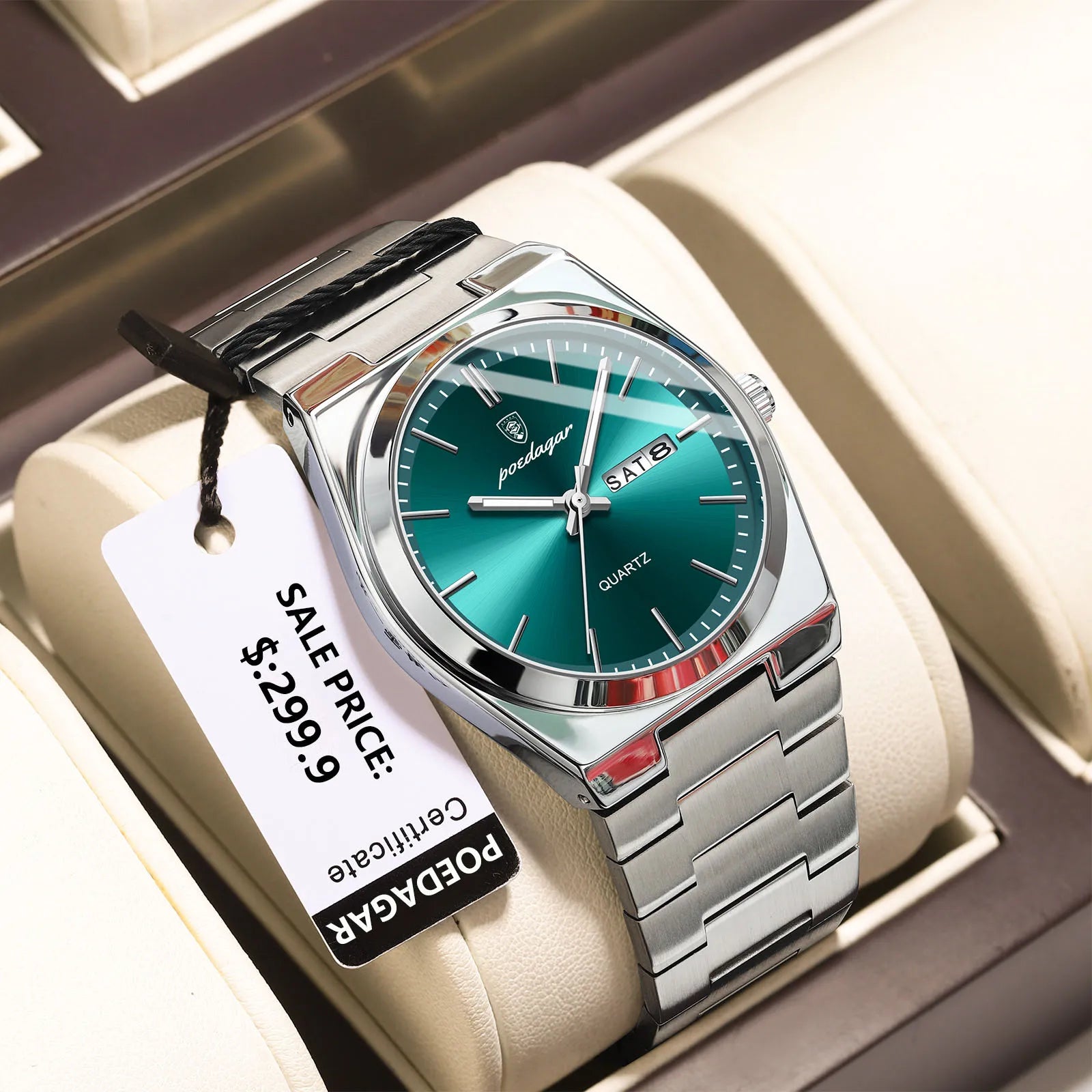 POEDAGAR Lujoso Reloj de Pulsera de Negocios para Hombre, Impermeable, Luminoso, de Acero Inoxidable, con Fecha, Semana, Moda, Relojes de Cuarzo para Hombre+Caja