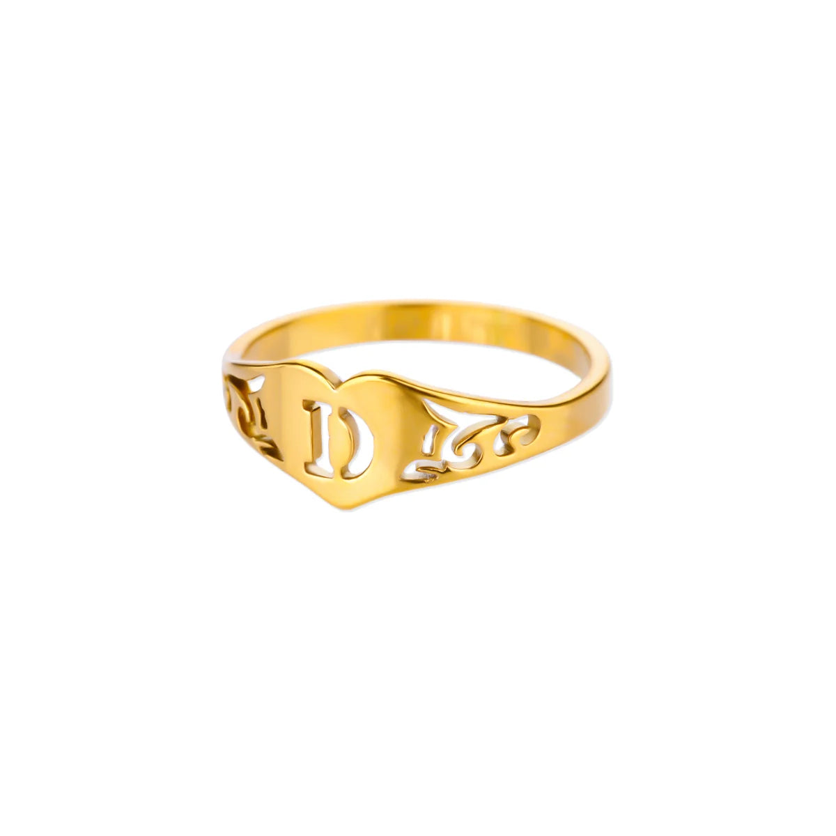 Anillos de corazón con letras iniciales huecas de moda para mujer, color dorado, acero inoxidable, anillo con letras de la A a la Z, regalo de joyería estética para boda