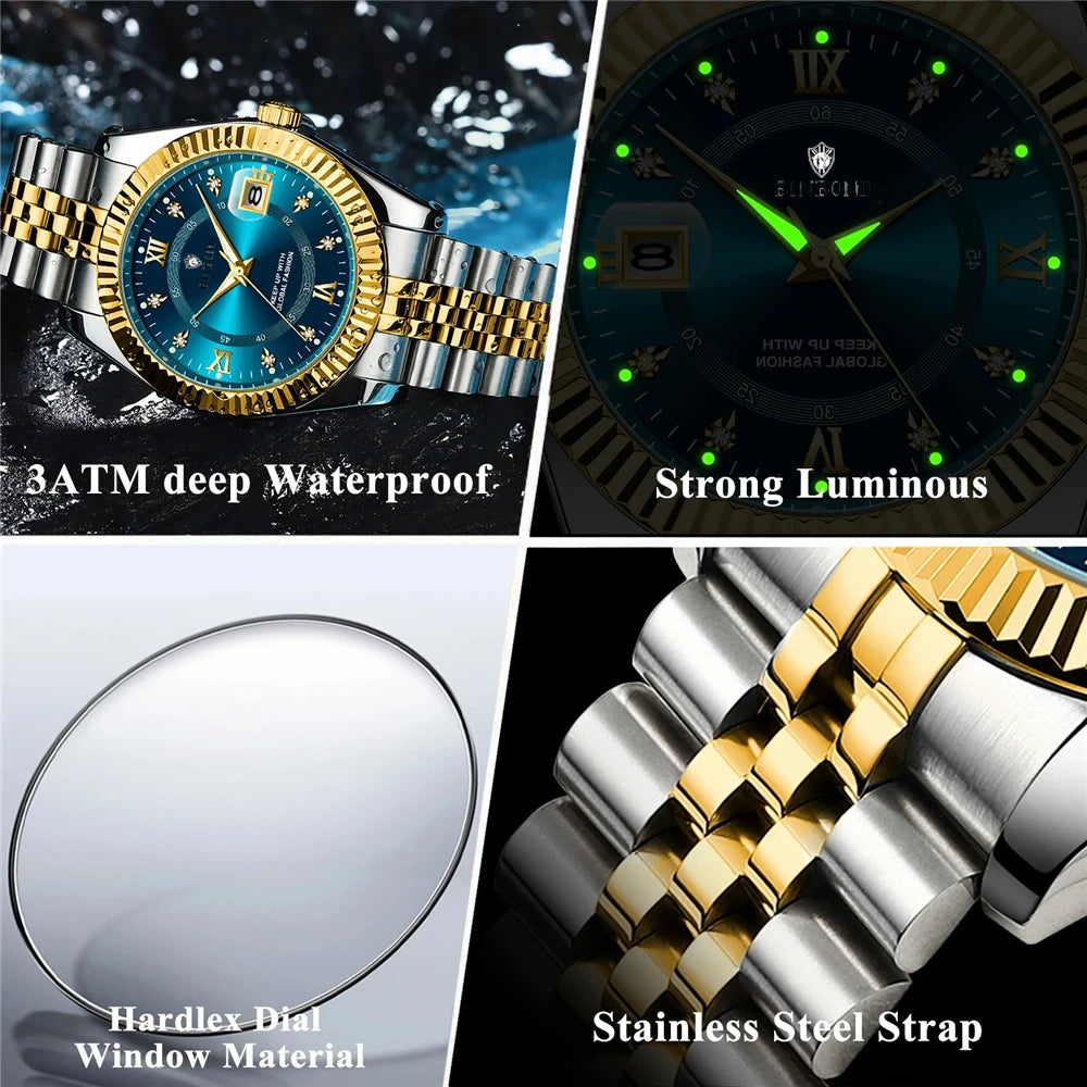 Relojes de Pulsera de Cuarzo de Moda Marca de Lujo Reloj de Diamantes de Alta Calidad Para Hombre Regalos Relojes Automáticos Digitales Para Hombres Reloj de Oro para Hombres