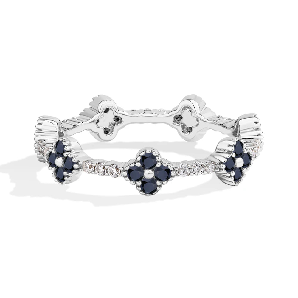 MINTYBOX Anillos de boda de moissanita de plata de ley 925 para mujer, anillo apilable con diamantes de laboratorio, diseño de flor de trébol, joyería fina, regalo