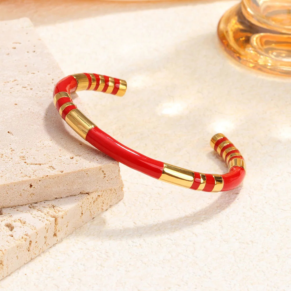 Klassisches Edelstahl-Zirkon-Emaille-Damenarmband, hochwertiges wasserdichtes Metallarmband, Hochzeitspartyschmuck